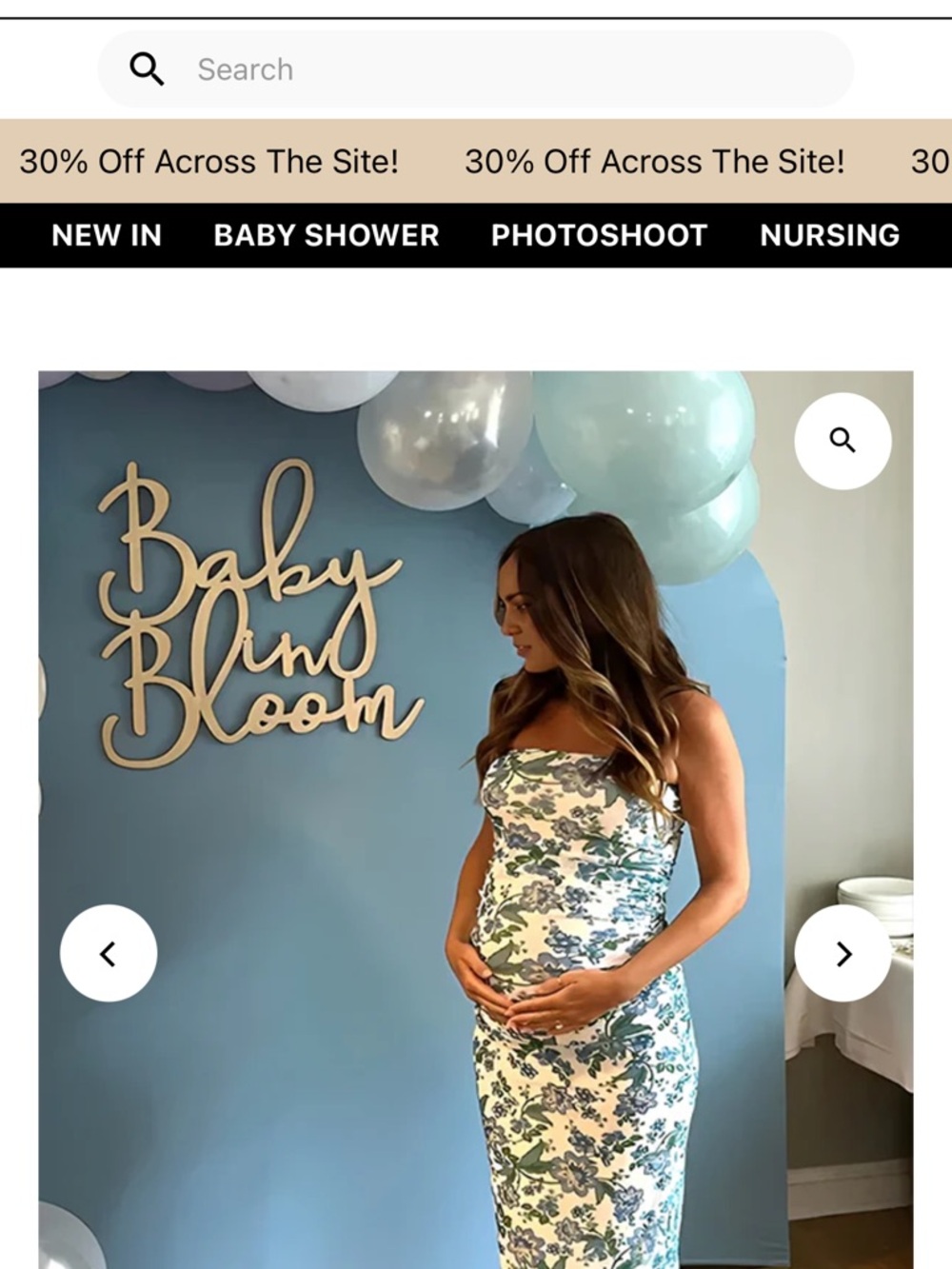 Women’s Strapless Floral Midi Dress in Blue and White